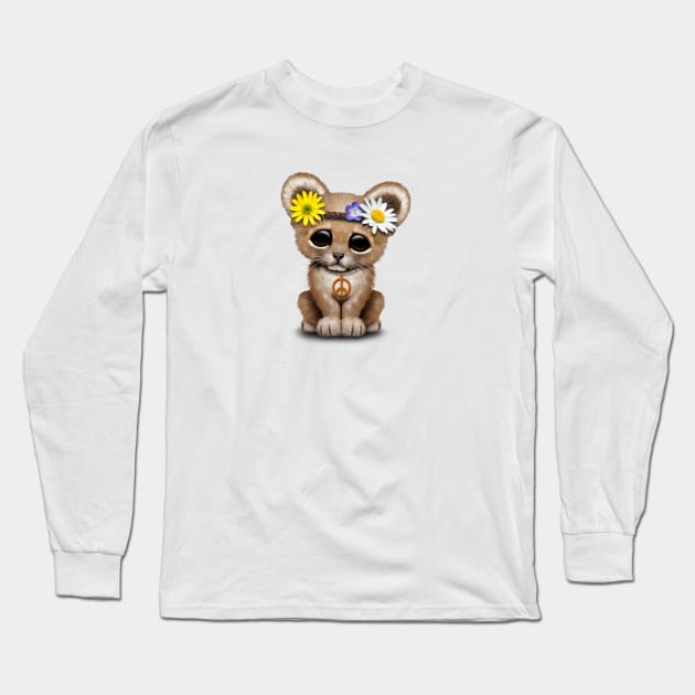 Cute Hippie Lion Cub Long Sleeve T-Shirt by jeffbartels